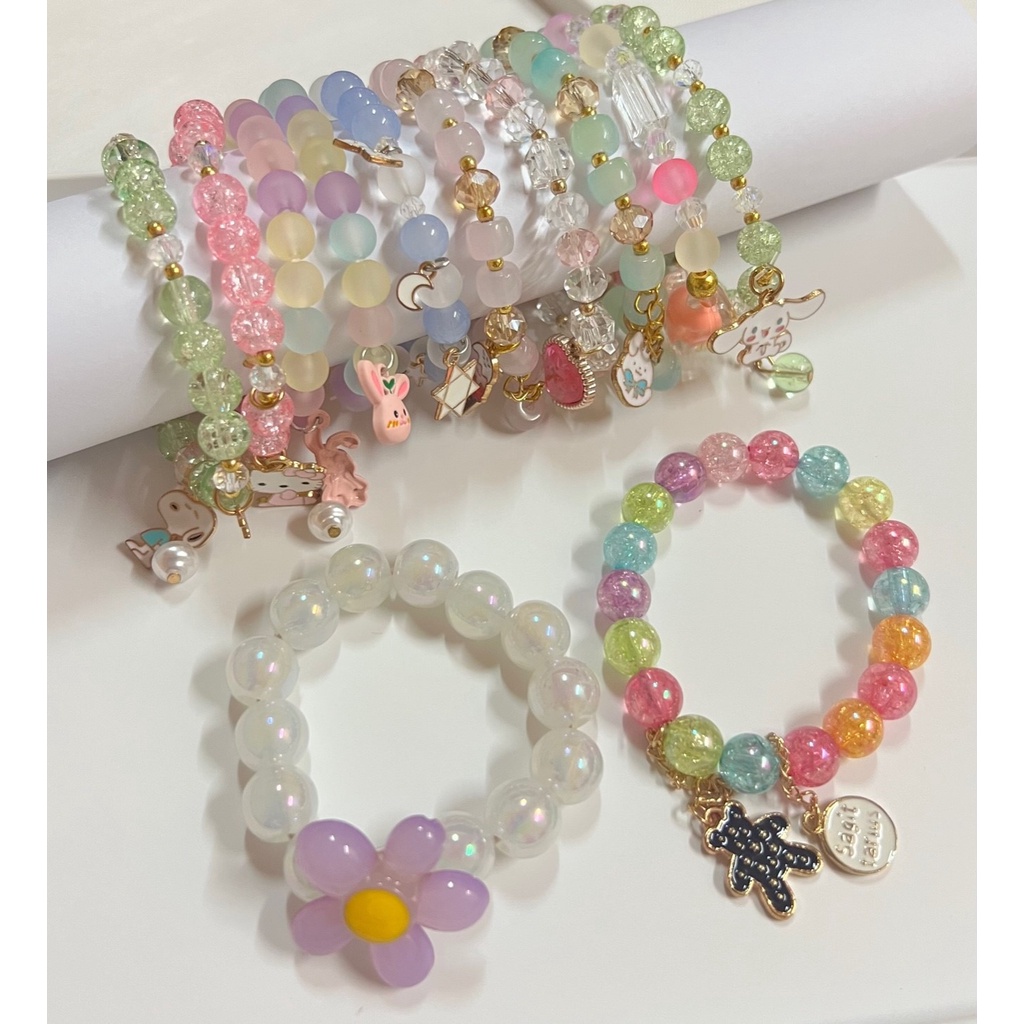 พร้อมส่ง สร้อยข้อมือ สร้อยข้อมือยางยืด สร้อยลูกปัด สร้อยแฟชั่น น่ารักๆ มี 2 ขนาด