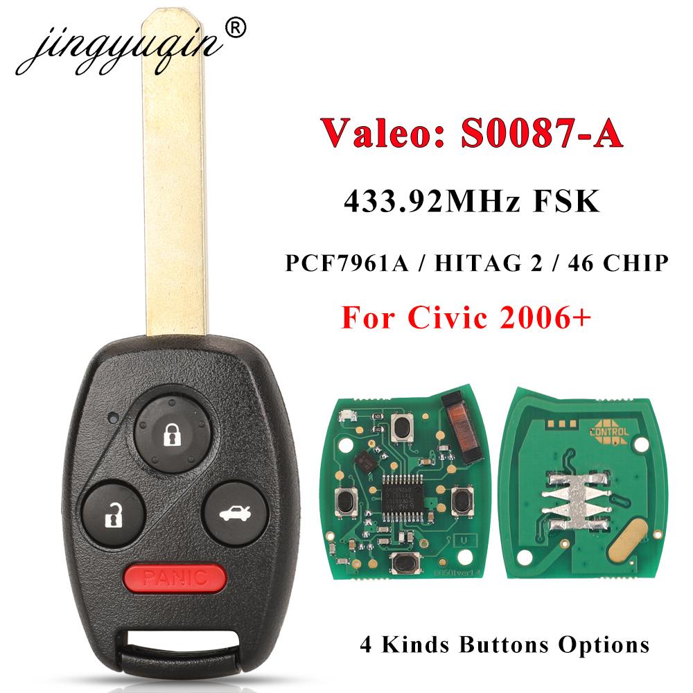 jingyuqin N5F-S0087-A Remote Car Key 433MHz ID46 Chip for Honda Civic 2006 2007  Auto Keys Fob Contr