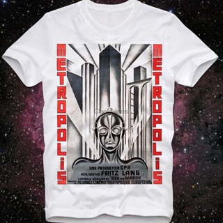 เสื้อยืดสีขาวผู้ชาย Póster Retro Vintage de la película de ciencia ficción, camiseta de metróscopo Fritz Lang Cult