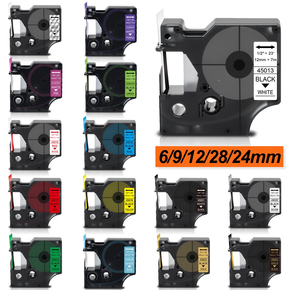 เทปฉลาก 6 9 12 19 24 มม. 45013 40913 43613 D1 สําหรับเครื่องติดฉลาก Dymo 45010 45016 45018 Dymo Labe