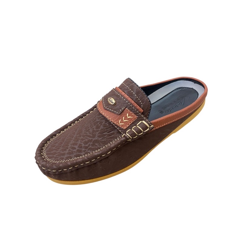 [ลูกค้าใหม่ราคา 1 บาท]🍀V-Minnute วีมินิท รุ่น 715 🍀รองเท้าคัชชูชายลายหนังช้างแนวMoccasin(มอสคาซิน) รองเท้าเปิดส้น