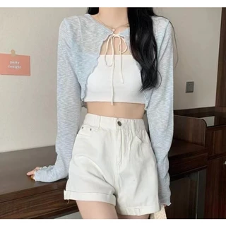 ส่งทันที Cici (Q605) เสื้อคลุมแขนยาว ดีเทลเชือกผูกโบว์ แต่งชายระบาย จับแมทซ์ได้ทุกลุค สไตล์โคเรียสุด