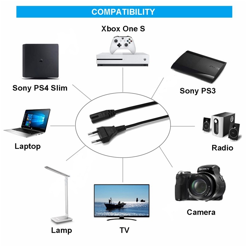 สายไฟ AC Power แบบ 2Pin สีดำ ยาว 3m Euro Plug AC Cable 2Pin For Samsung LG Sony TV Samsung Monitor PS2