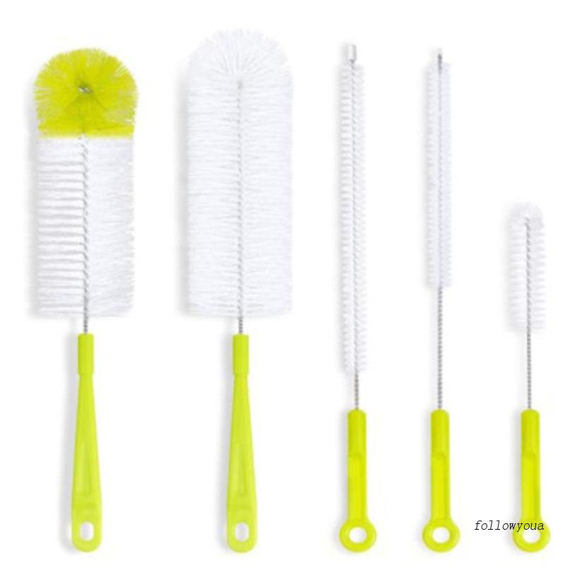 Fol ชุดแปรงทําความสะอาด ด้ามจับยาว 5 ชิ้น สําหรับทําความสะอาดขวดน้ํา ขวดนมเด็กทารก ท่อล้าง กีฬา ขวดน้ํา หลอดแก้ว