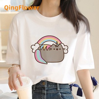 Pusheen Cat เสื้อยืด เสื้อผ้าผู้หญิง ฮาราจูกุ เสื้อผ้าคู่รัก สุนทรีย์ y2k เสื้อครอปญี่ปุ่น ulzzang