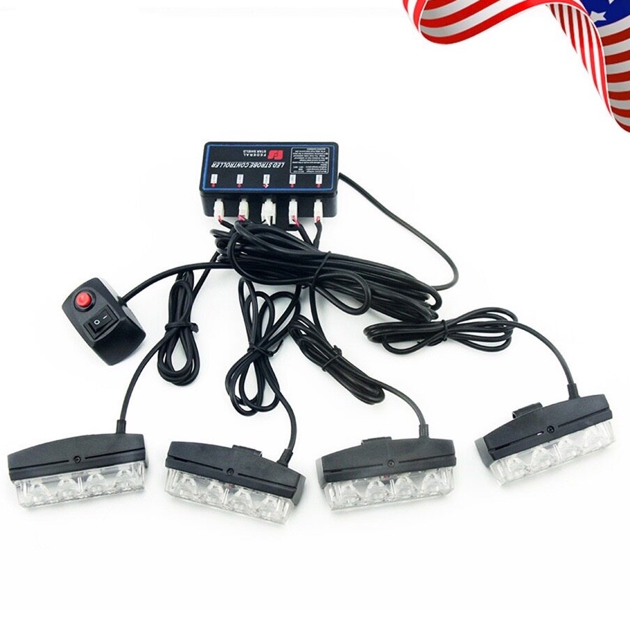 ไฟฉุกเฉิน รุ่น 331-4 siren ไฟไซเรน LED หนีบฝากระโปรง พร้อมกล่องคอลโทรล ปรับสเต็ปได้ 12V พร้อมส่ง