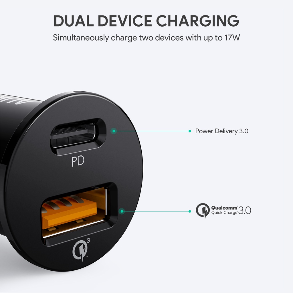 AUKEY CC-Y11 ที่ชาร์จในรถยนต์ 21W PD (18W) Car Charger with QC 3.0 - รูปที่ 2