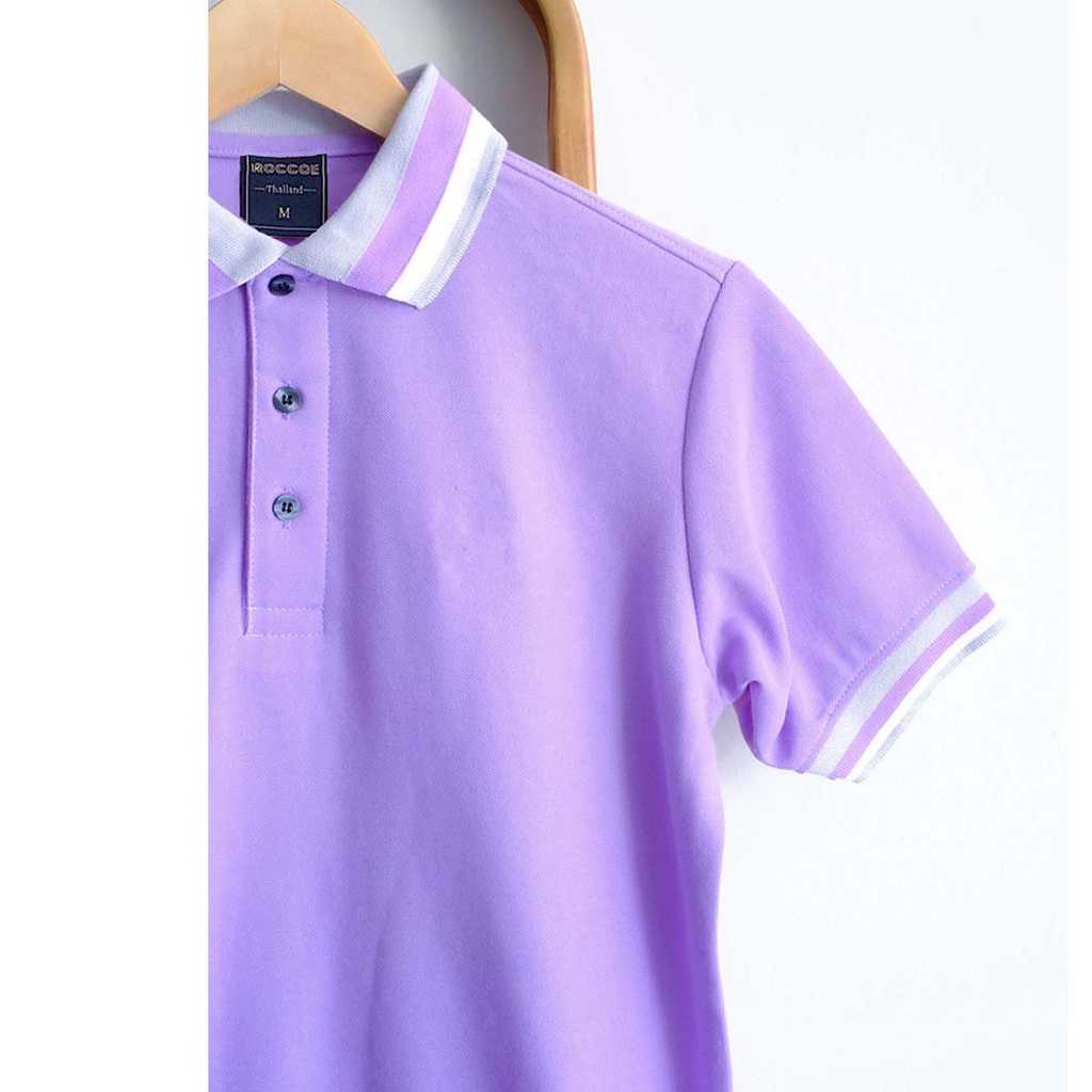 เสื้อโปโล ไม่มีโลโก้ สีม่วง Roccoe Polo (เนื้อผ้าผสมspendexเพิ่มความยืดหยุ่น ใส่สบาย)