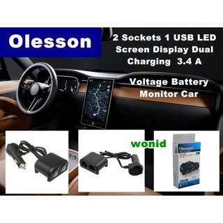 Olesson 1641 ที่ชาร์จในรถในรถยนต์ มีหน้าจอวัดไฟ 2 ช่อง 2 Sockets 1 USB LED Screen Display Dual Charging  3.4 A Voltage B