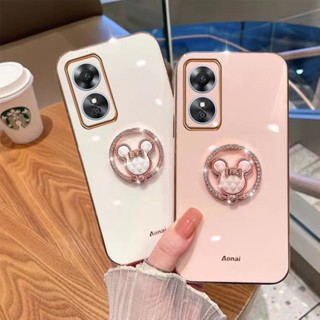 ใหม่ พร้อมส่ง เคสโทรศัพท์มือถือ ขอบตรง ลายหมีน่ารัก พร้อมแหวนขาตั้ง สําหรับ OPPO A58 A78 4G A584G 2023