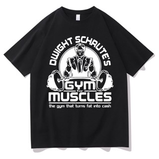 เสือยืดผู้ชาย ยิมผู้ชาย Dwight Schrute สําหรับกล้ามเนื้อ The Gym Tha ที่เปลี่ยนไขมันให้เป็นเสื้อยืดเงินสดผู้ชายผู้หญิงหล