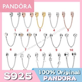 Pandora charm S925 Sterling silver Personality Safety Chain Gold &amp; Clear Pavé Safety &amp; Half Moon and Star Safety Chain Charm  silver jewelry w1022