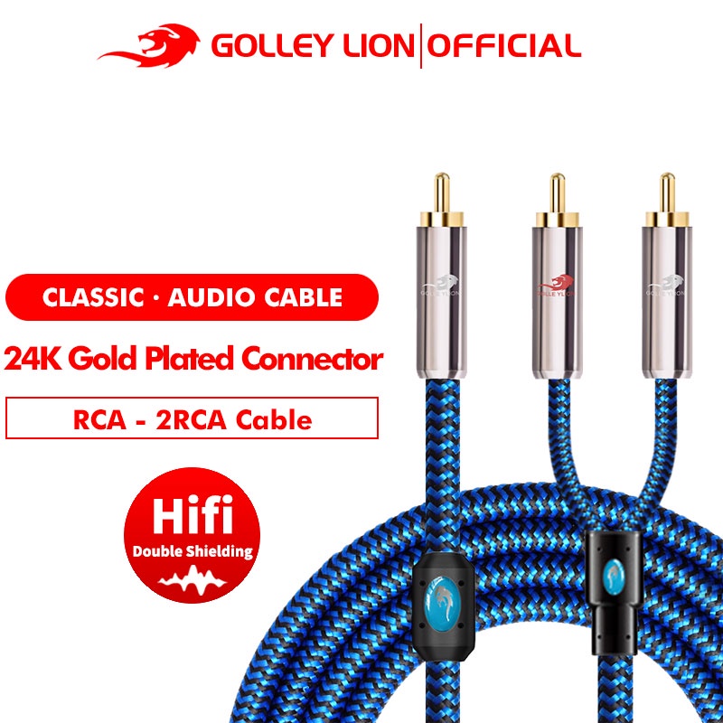 Golley LION RCA to 2RCA Splitter Y สายสัญญาณเสียงซับวูฟเฟอร์สีน้ําเงิน