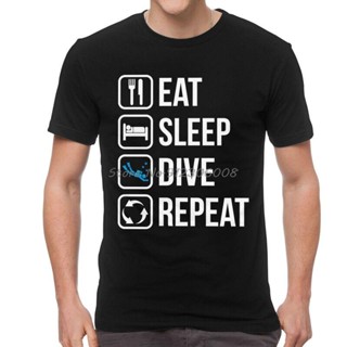 เสื้อยืดพิมพ์ลายแฟชั่น เสื้อยืดแขนสั้น ผ้าฝ้าย พิมพ์ลาย Eat Sleep Scuba Dive Repeat สไตล์ฮาราจูกุ สตรีท แฟชั่นสําหรับผู้