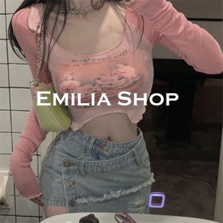 EMILIA SHOP เสื้อครอป เสื้อ เสื้อผ้าแฟชั่นผู้หญิง เข้ารูป เซ็กซี่ สไตล์เกาหลี สําหรับผู้หญิง 2022 ใหม่ ES220261