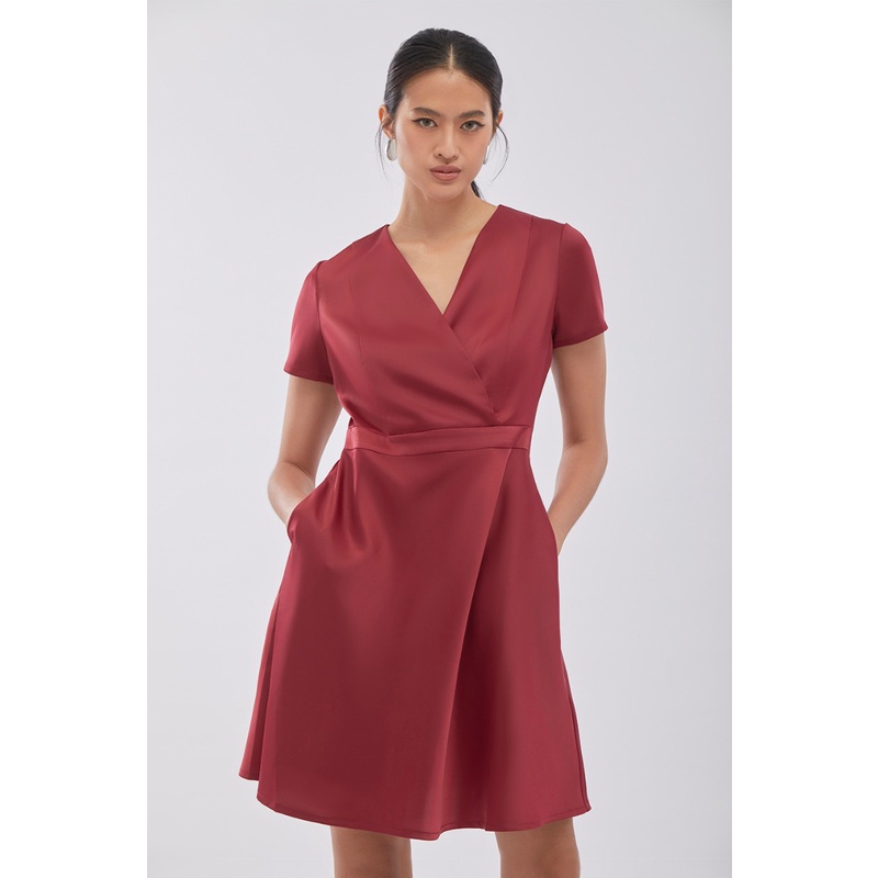 ESPADA เดรสสั้นทรงไขว้ทับ ผู้หญิง สีแดง | Short Wrap Dress | 01018