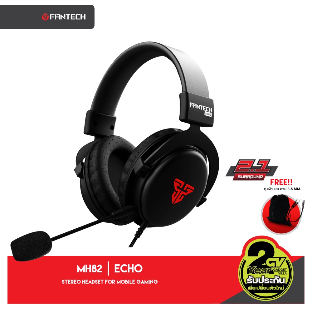 FANTECH MH82 ECHO MUTIPLATFORM HEADSET for Mobile Gaming หูฟังเกมมิ่งแบบครอบหัว มีไมโครโฟน ระบบสเตอร