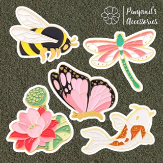 ʕ •ᴥ•ʔ ✿ พร้อมส่ง : เข็มกลัดดอกบัว,ปลาคาร์ฟ,ผีเสื้อ,ผึ้งและแมงปอ | Lotus,Koi,Butterfly,Bee&amp;Dragonfly Enamel Brooch Pin.