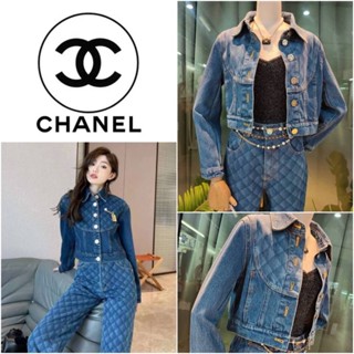 เสื้อแจ็คเก็ตแขนยาว CHANEL PRINTED DENIM BLUE&amp;LIGHT BLUE JACKET