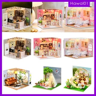 [Hawal] ชุดบ้านตุ๊กตาจิ๋ว พร้อมไฟ DIY สําหรับผู้ใหญ่ และเด็ก ของขวัญ