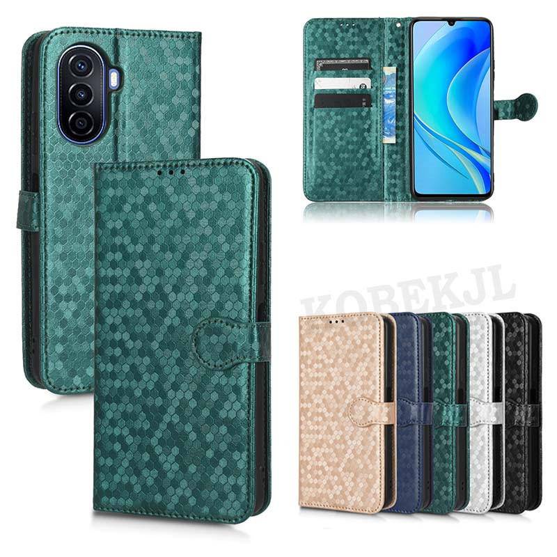 Huawei Nova Y70 Case Flip Polka Dot PU Leather Wallet Card Slot Phone Cover Huawei Nova Y70 Plus Nov