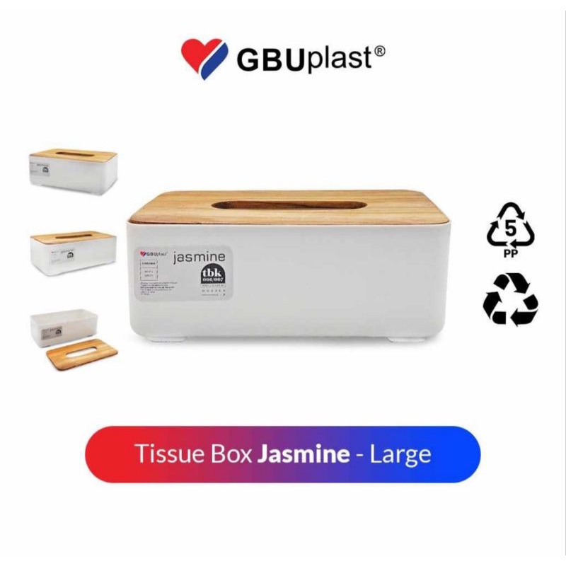 Jasmine L กล่องทิชชู่ขนาดใหญ่ ที่ใส่ทิชชู่ ยี่ห้อ GBU ไม้วินเทจ motif