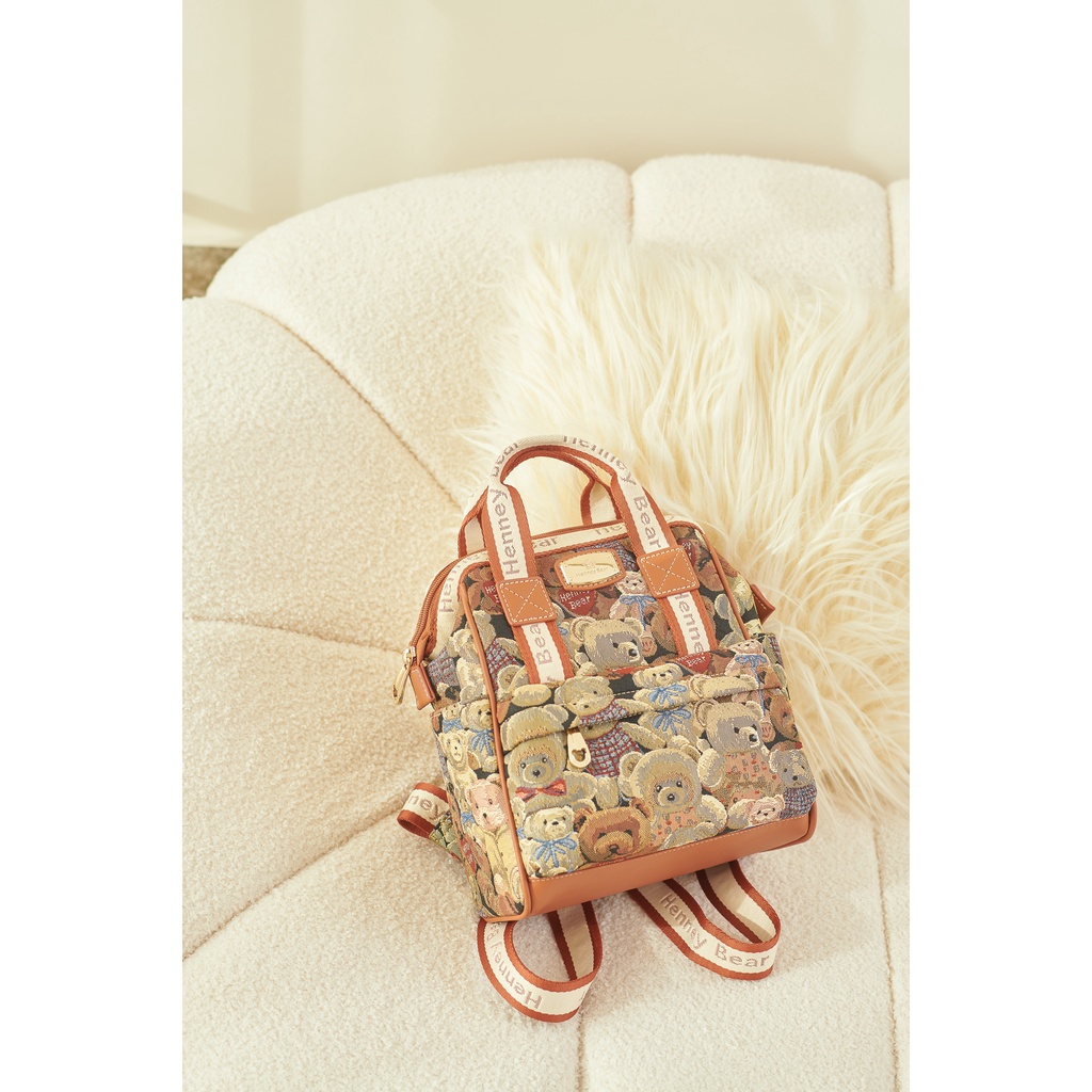 Henneybear H375 - Teddybear กระเป๋า เป้กระเป๋าสะพายหลัง ไซส์เล็กสีน้ำตาล ลายเทดดี้แบร์ ทรงสวย COD