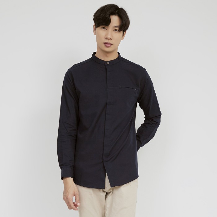 KEMEJA เสื้อเชิ้ตผู้ชาย M231 Shanghai Mens Shirt Plain Soft Twill Long Navy 1971E - L PREMIUM JUMBO 