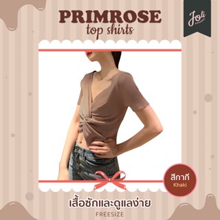🎉Primrose top shirts เสื้อครอปแขนสั้น คอวีอกมัดเกลียว ไม่รั้งหน้าอกและเอวผ้าไหมพรมใส่สบาย ♥️