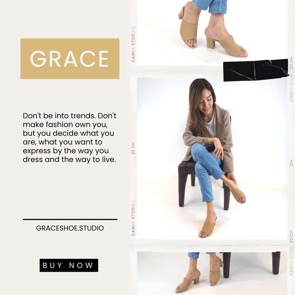 GRACE รุ่นคาดแผ่น รองเท้าส้นสูง 2.5 นิ้ว ไซส์ 36-43