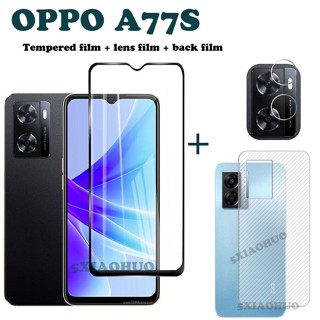 ฟิล์มกระจกนิรภัย + ฟิล์มป้องกันเลนส์กล้อง + คาร์บอนไฟเบอร์ (3In1) สำหรับ OPPO A77S A78 A97 5G A17 A95 A55 A96 A76 A92 A52 A72 A16 A15 A15S