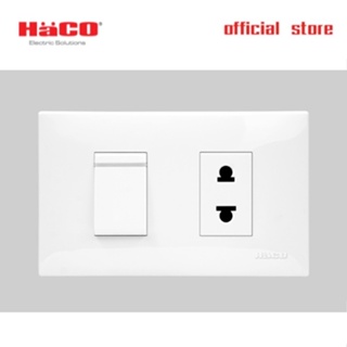 HACO ชุดสวิตซ์พร้อมเต้ารับ สวิตซ์ทางเดียว 1 ช่อง+เต้ารับ 2 ขา 16A 250V สีขาว พร้อมแผงหน้ากาก รุ่น IC-R11