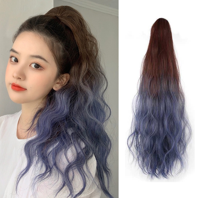 แฮร์พีชหางม้า แบบหนีบ ลอนมาม่า สีฟ้าเทา เฟดสีสวย ไหมนิ่ม รูปที่ 8
