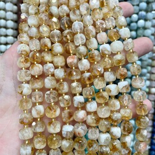 ซิทริน Citrine ทรงลูกบากศ์ 8*8 เจียผิว เส้นยาว หินธรรมชาติ