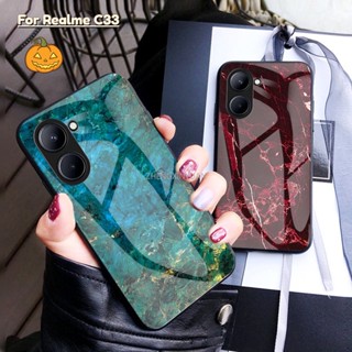 สําหรับ Realme C33 RealmeC33 เคสโทรศัพท์ หินอ่อน กระจกนิรภัย กันกระแทก นวนิยาย เรียบง่าย เคสนิ่ม แข็ง