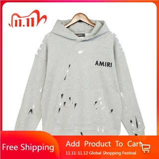 ❤️❤️พร้อมส่ง❤️❤️ Amiri เสื้อกันหนาว ผ้าฟลีซ พิมพ์ลายตัวอักษร สไตล์เรโทร สําหรับผู้หญิง และผู้ชาย