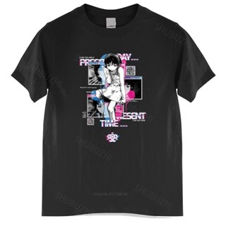 เสื้อยืดผ้าฝ้ายพิมพ์ลายแฟชั่น เสื้อยืด พิมพ์ลายมังงะ Glitch Serial Experiments Lain สไตล์ฮาราจูกุ สตรีท สีดํา สําหรับผู้