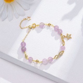 MINDOสร้อยข้อมือหิน หินอเมทิสต์ กำไลหินนำโชค หินแท้ 100%Amethyst หินธรรมชาติ ช่วยให้นอนหลับฝันดี ลดอาการฝันร้าย พร้อมส่ง