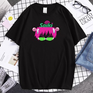 เสื้อครอปสายฝอ เย็น Saiki K. การ์ตูนพิมพ์คนเสื้อยืด Crewneck ระบายอากาศท็อปส์ซูฤดูร้อนวินเทจชุดกีฬา Unisex โอเวอร์ไซส์หล