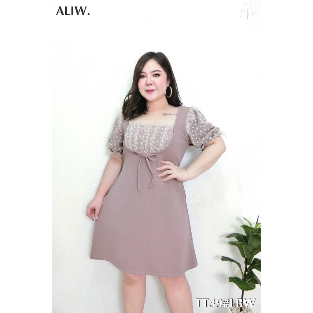 PLUS SIZE DRESS [MESS DRESS] TT39LBW เดรสคอปกเจ้าหญิงลายสก๊อตขนาดใหญ่ขนาดกลาง