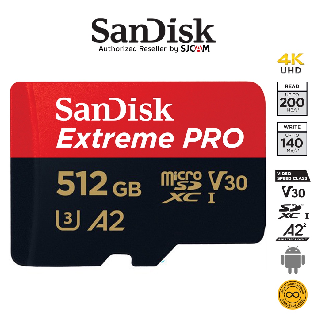 SanDisk Extreme Pro microSD 512GB Speed อ่าน 200MB/s เขียน 140MB/s (SDSQXCD-512G-GN6MA)เมมโมรี่การ์ด