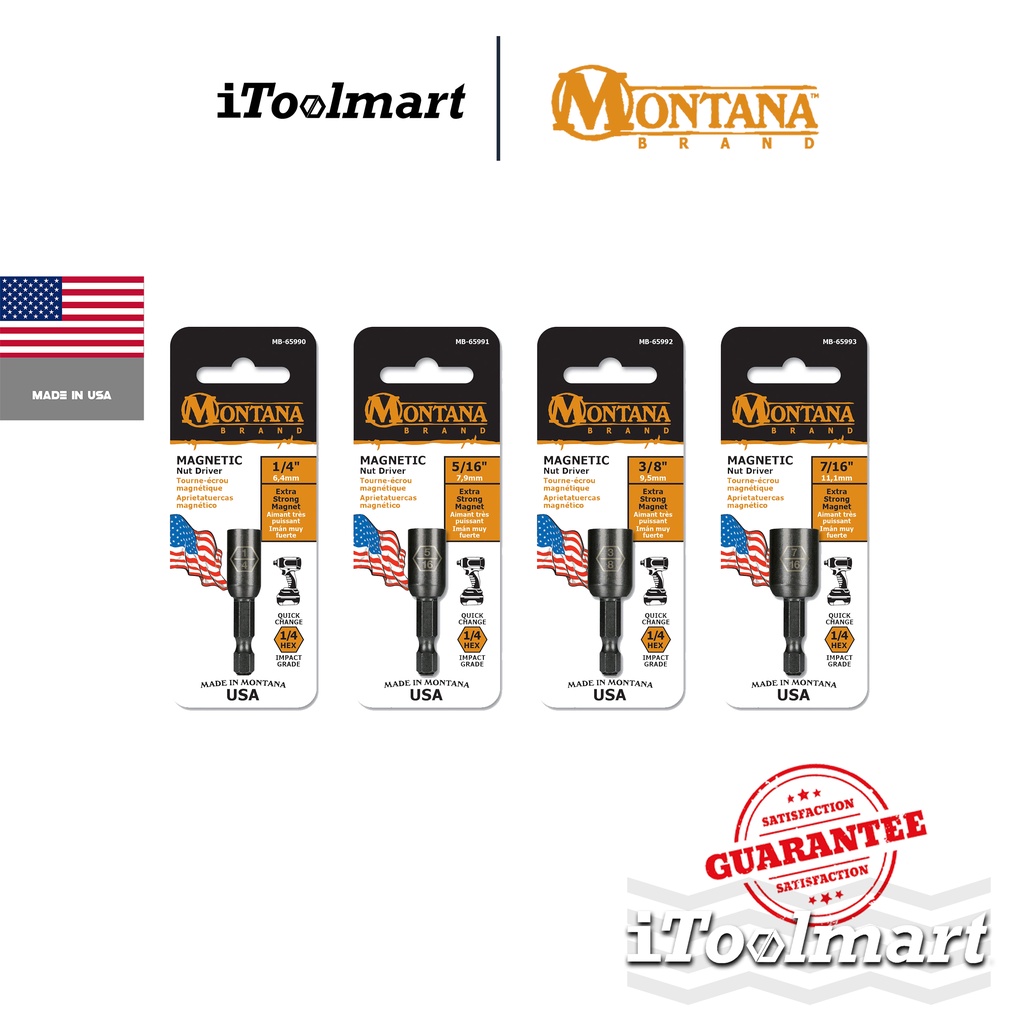 MONTANA ดอกไขควงลูกบล็อกแม่เหล็ก มีขนาดให้เลือก 1/4 นิ้ว 6.4 mm - 7/16 นิ้ว 11.1 mm