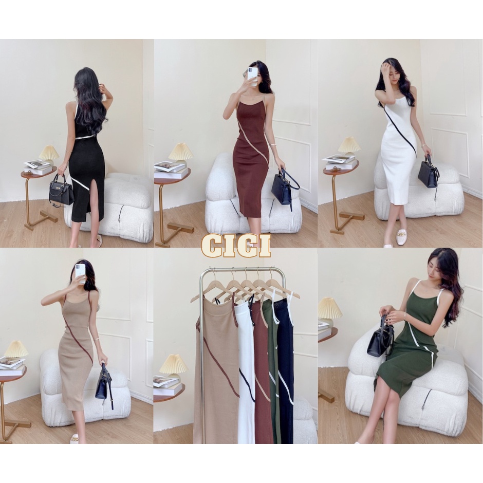 ส่งทันที Cici ❣🇹🇭🚚พร้อมส่ง❣(A821)เดรสสายเดี่ยวไหมพรมknit ดีเทลคาดลายเส้น ผ่าข้างเล็กๆสไตล์สาวคาเฟ่ (ใส่ได้2ด้านนะคะ)