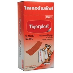 Tigerplast Elastic Fabric ไทเกอร์พล๊าส พลาสเตอร์ ปิดแผล ชนิดผ้ายืด พลาสเตอร์ปิดแผล 1 กล่อง บรรจุ 100 แผ่น 4093