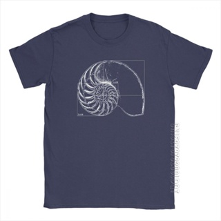 เสื้อเบลาส์ เสื้อยืดผู้ชาย Fibonacci บน Nautilus สบาย ๆ ชายเสื้อยืดคณิตศาสตร์พื้นฐานเสื้อยืดลูกเรือคอเสื้อผ้า 100% ผ้าฝ้