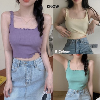 KNOW 9536✨พร้อมส่ง✨เสื้อกล้ามผู้หญิง คอเว้า เเบบเต็มตัว เสื้อแขนกุด ขอบระบายริ้ว เสื้อยืด ทรงสวย เนื้อผ้าดี