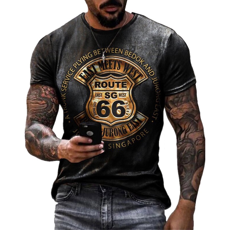 เสื้อยืดแขนสั้น คอกลม ทรงหลวม พิมพ์ลายตัวอักษร 66 ตัว โอเวอร์ไซซ์ สไตล์วินเทจ แฟชั่นฤดูร้อน สําหรับผู้ชาย