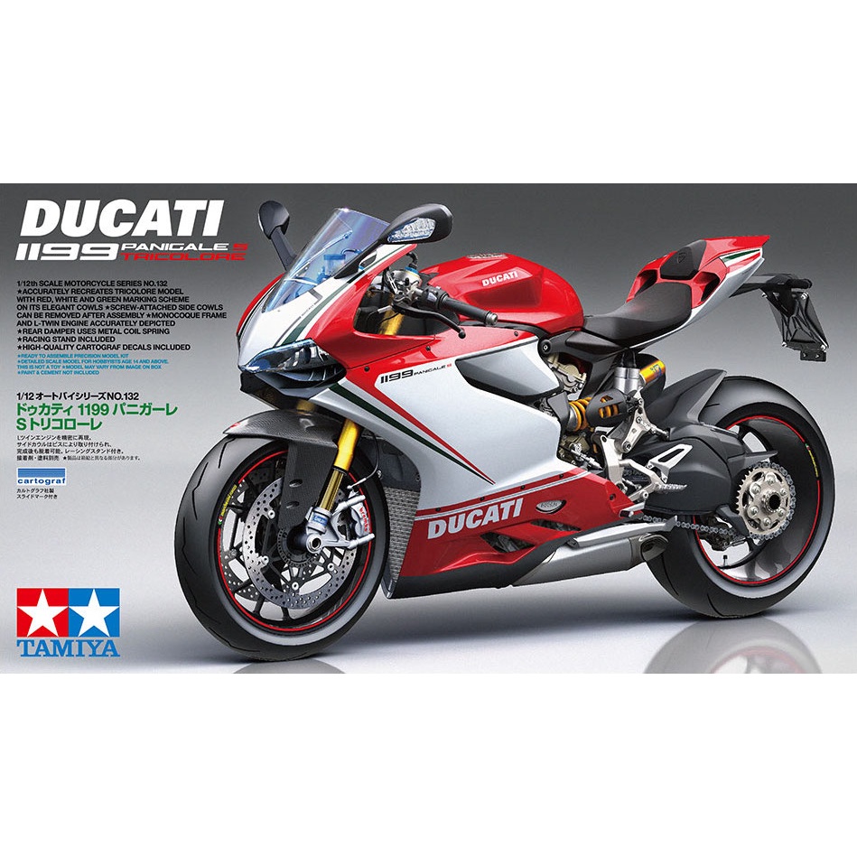 🏆 TAMIYA 14132 ชุดประกอบจำลองมาตราส่วน 1:12 DUCATI 1199 PANIGALE S TRICOLORE โมเดลประกอบสร้างทำสีเอง