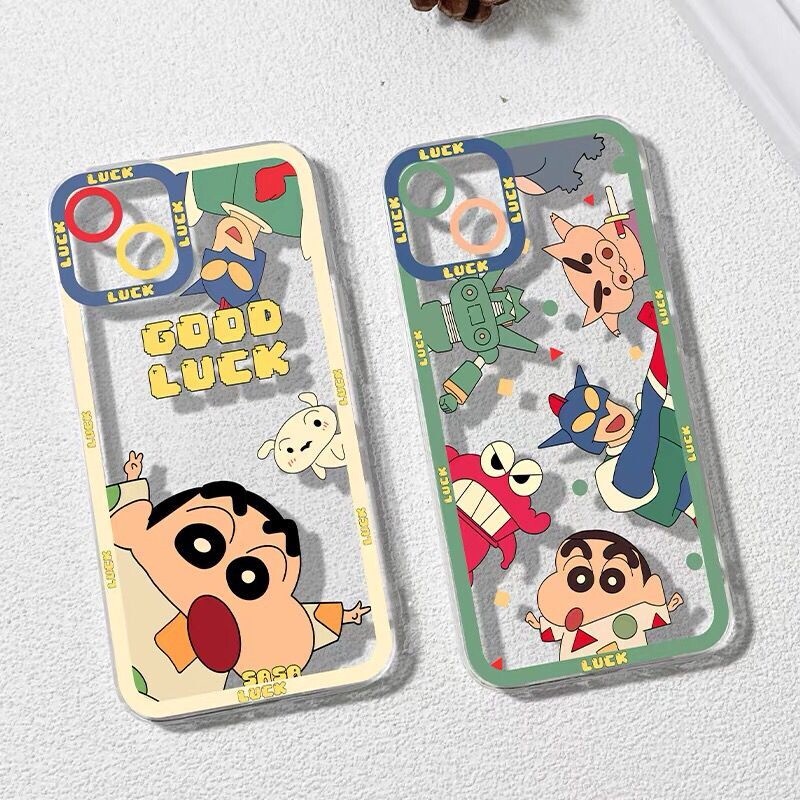 เคสโทรศัพท์มือถือ แบบใส ป้องกันเลนส์ ลายการ์ตูนชินจัง มีลายด้านข้าง สําหรับ Samsung Galaxy A01 A10 A11 A02 M02 A03S A13 A22 A23 4G 5G S21FE S20 S21 S22 Plus Ultra 5G