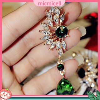 (micmicell) เครื่องประดับผู้หญิงต่างหูกระดุมห้อยรูปร่างปีก rhinestone